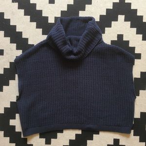 Navy Knit Turtleneck Crop Top